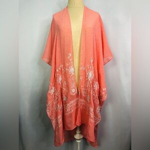 Kimono Peach Embellished Floral Embroidered
